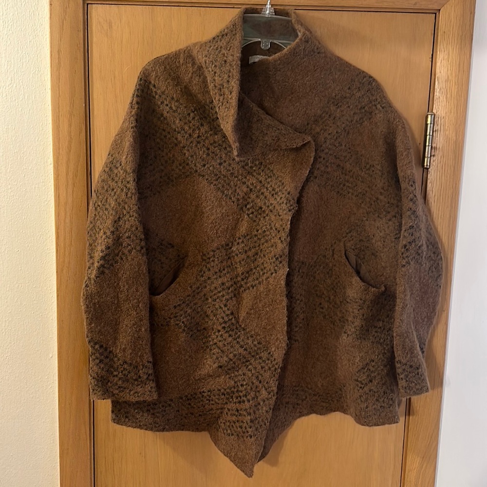 Wrap London Alpaca Asymmetrical Sweater Jacket Brown Size 8/10